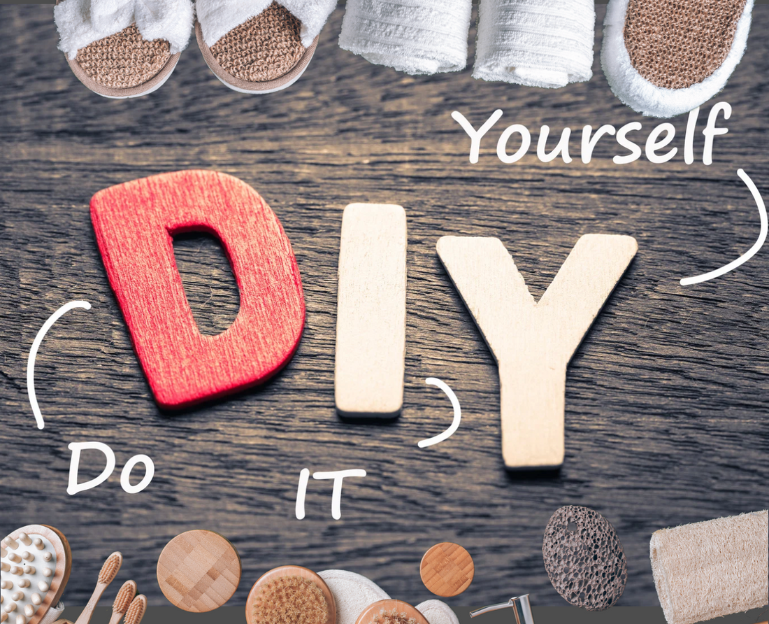 Image of DIY Letters on a wood board with spa tools around it on Zhi Bath and Body's Blog about spa days