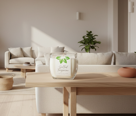 Soy Candle, in a cozy sitting room, from Zhi Bath and Body