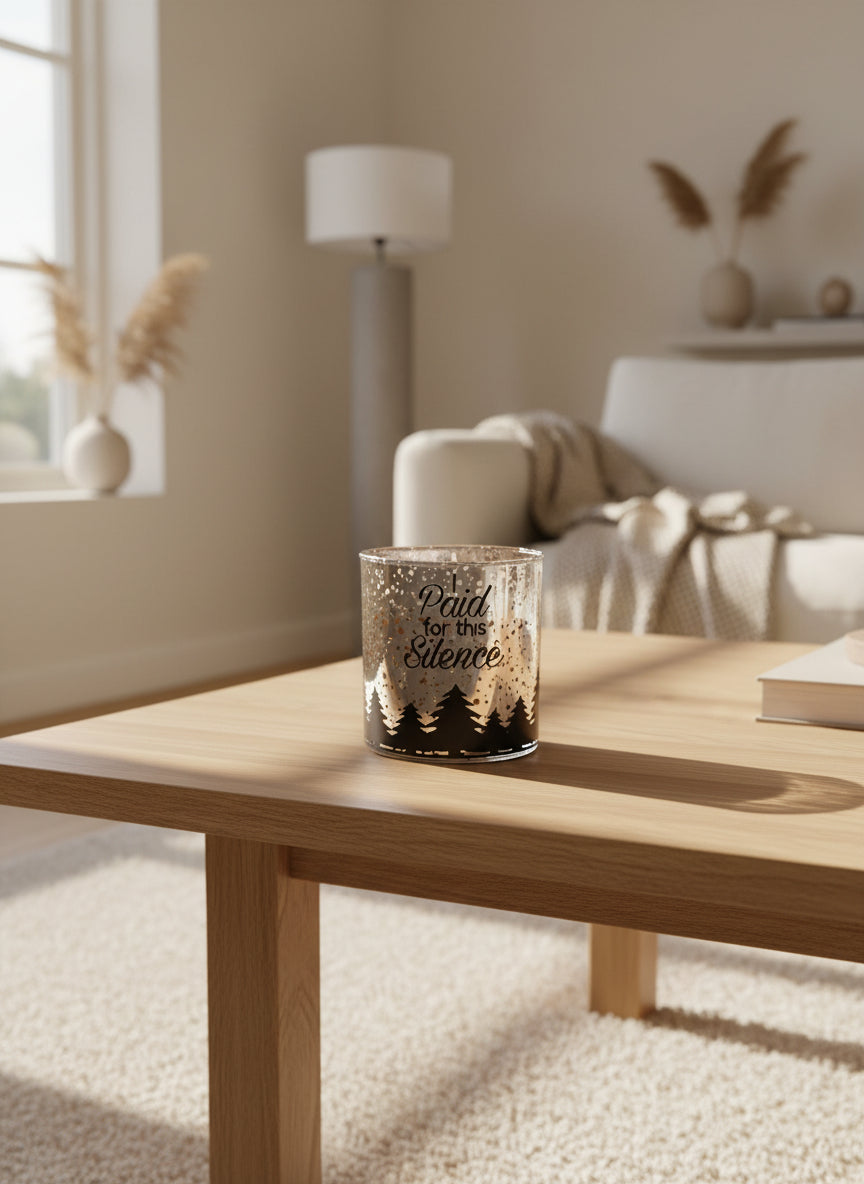 serenity candle, mystic lotus candle, quiet time candle, funny home décor candle, lotus scented candle, peace and calm gift, mindfulness candle, luxury mercury glass candle, humor candle gift, stress relief candle