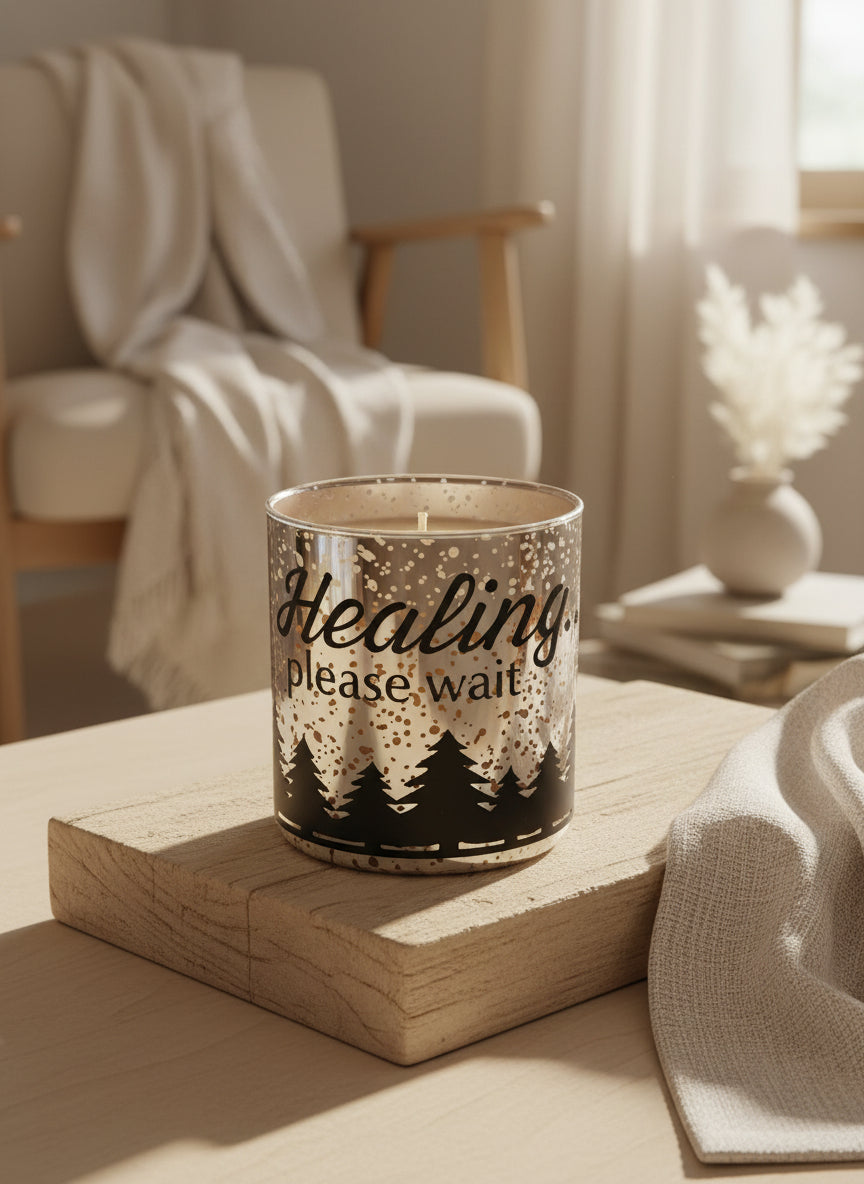 healing candle, self-care candle, island batik candle, tropical scented candle, funny self-care gifts, mercury glass candle, witty candle for women, calming home fragrance, boundary-setting gifts, relaxation candle