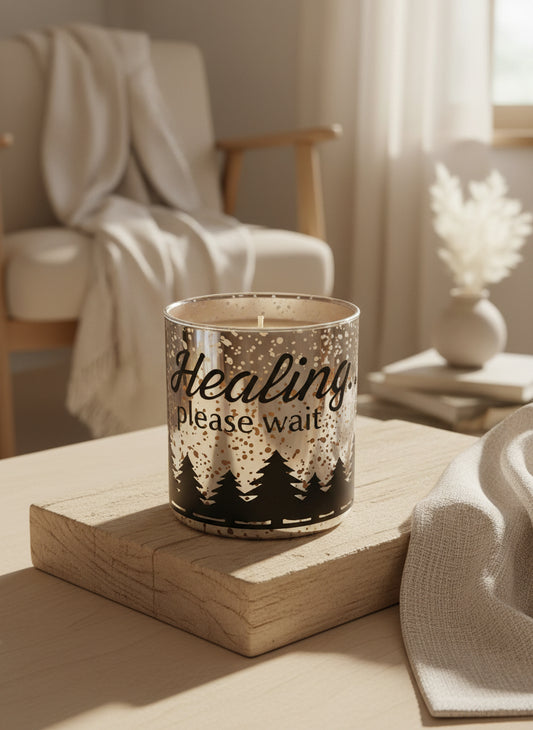 healing candle, self-care candle, island batik candle, tropical scented candle, funny self-care gifts, mercury glass candle, witty candle for women, calming home fragrance, boundary-setting gifts, relaxation candle